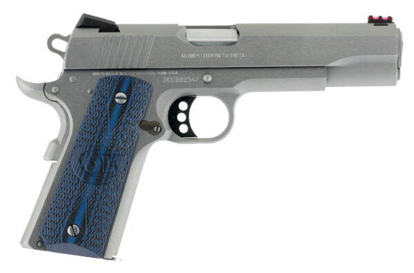 Colt Mfg O1070CCS Competition Government 45 ACP 8+1 5" Stainless National Match Barrel, Serrated Slide & Frame With Beavertail, Checkered Blue G10 Grip, Ambidextrous