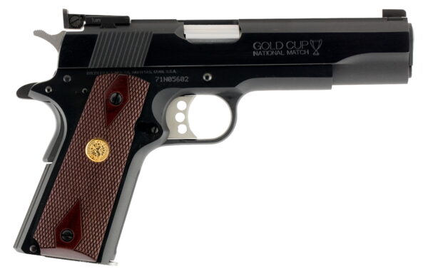 Colt Mfg O5872A1 Gold Cup National Match 9mm Luger 9+1, 5" Stainless National Match Barrel, Blued Serrated Carbon Steel Slide & Frame With Beavertail, Walnut Grip, Ambidextrous