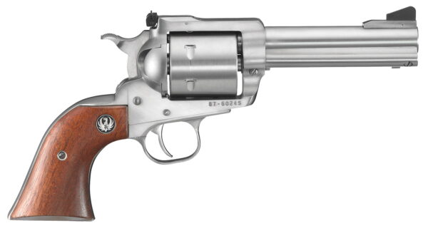 Ruger 0814 Super Blackhawk Large Frame 44 Rem Mag/44 Special 6rd 4.63" Satin Stainless Steel Barrel, Cylinder & Frame, Hardwood Grip, Transfer Bar Safety, Exposed Hammer