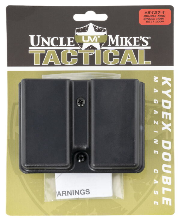 Uncle Mike's 51371 Kydex Double Mag Case Black Kydek, Belt Clip Mount Fits Belts Up To 1.75", Compatible With Single Stack Magazines