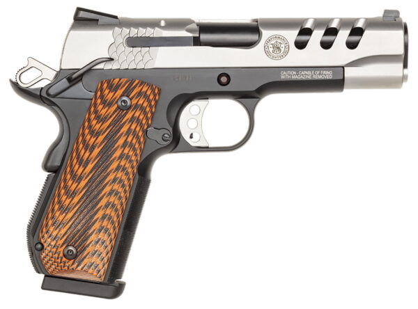 Smith & Wesson 170344 1911 Performance Center 45 ACP 4.25" Throated Barrel 8+1, Black Scandium Frame, Ported Matte Stainless Steel Slide, G10 Custom Wood Grip, Ambidextrous Safety