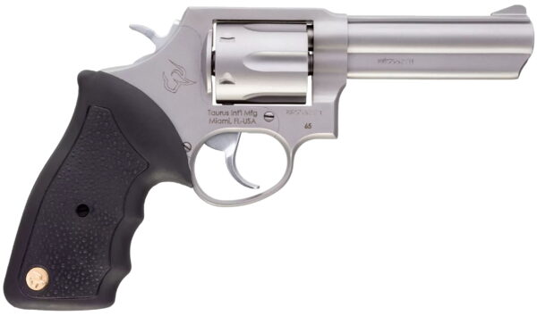 Taurus 2650049 65 Medium Frame 357 Mag/38 Special +P 6rd 4" Matte Stainless Steel Barrel, Cylinder & Frame, Fixed Sights, Black Soft Rubber Finger Groove Grip, Transfer Bar Safety, Exposed Hammer