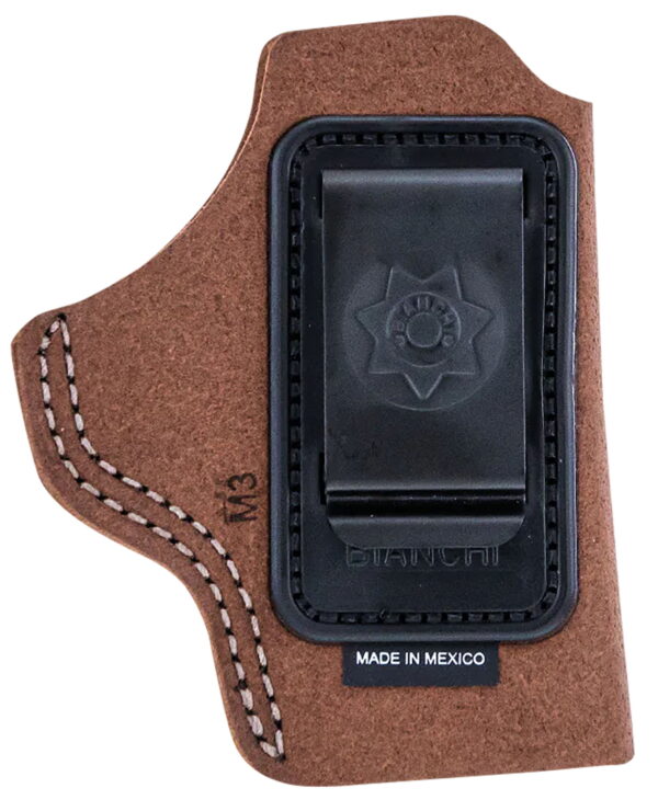 Bianchi 18026 6C IWB Tan Leather Belt Clip Compatible With Glock 19/23/26/27/36 Right Hand