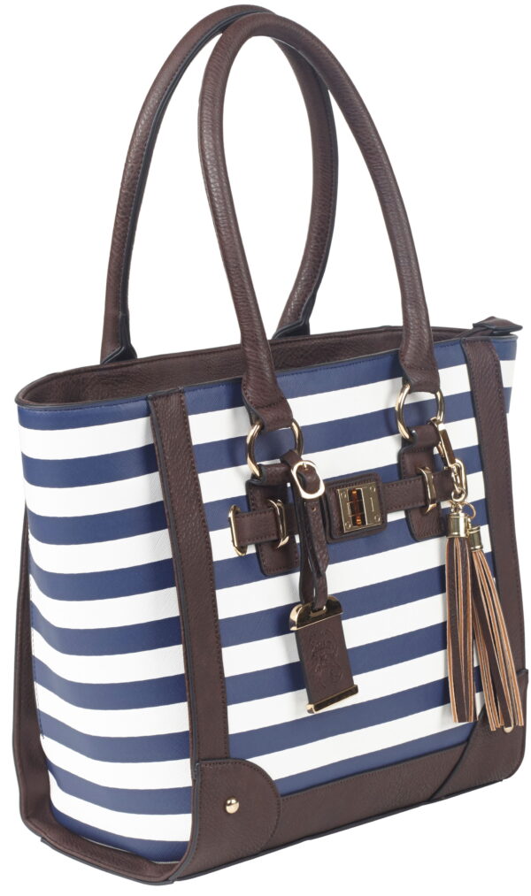 Bulldog BDP050 Tote Purse With Holster Navy Stripe Leather Most Sm Pistols & Revolvers Right Hand