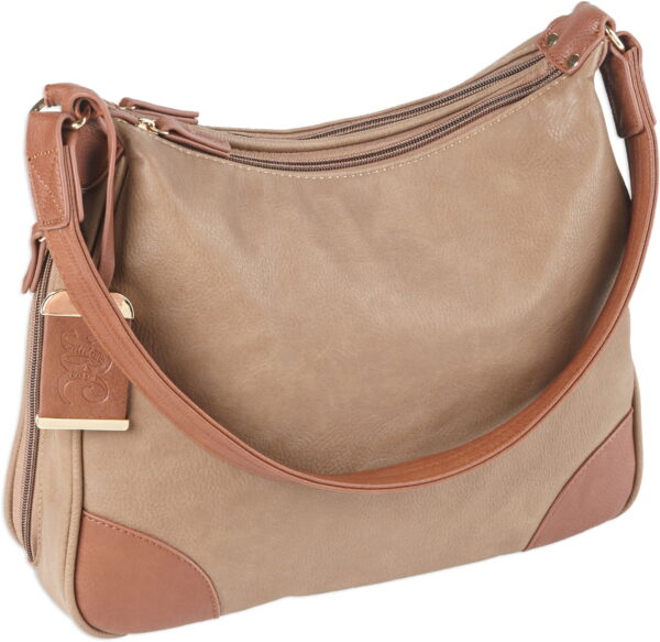 Bulldog BDP014 Hobo Purse With Holster Taupe With Tan Trim Leather for Small Autos & Revolvers Ambidextrous Hand