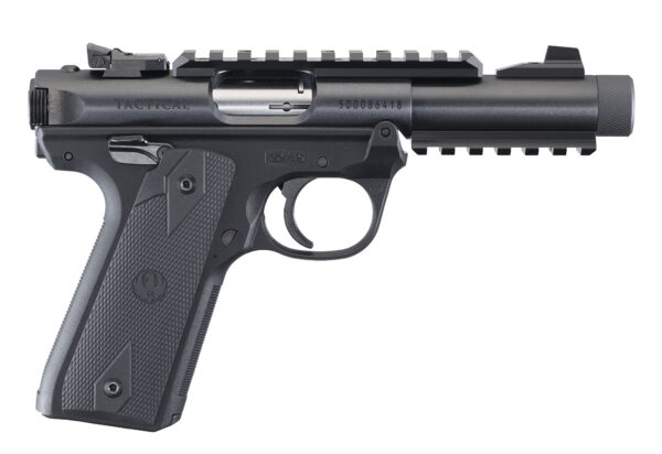 Ruger 40149 Mark IV 22/45 Tactical 22 LR 10+1 4.40" Steel/Threaded Barrel, Blued Slide, Black Checkered 1911-Style Panel Grip, Features Top & Bottom Picatinny Rails