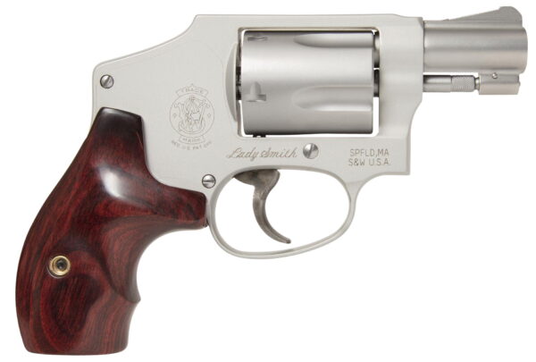 Smith & Wesson 163808 Model 642 Ladysmith 38 S&W Spl +P 5 Shot 1.88" Stainless Steel Barrel/Cylinder, Matte Silver Aluminum Alloy J-Frame, Wood Grip, Snag-free Enclosed Hammer, Internal Lock