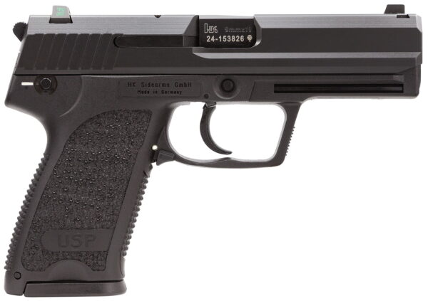 HK 81000334 USP Compact V7 LEM 9mm Luger Caliber with 3.58" Barrel, 13+1 Capacity, Overall Black Finish, Serrated Trigger Guard Frame, Serrated Steel Slide, Polymer Grip & Night Sights Includes 3 Mags