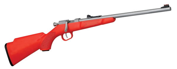 Henry H005S Mini Bolt 22 Short, 22 Long or 22 LR Caliber with 1rd Capacity, 16.25" Barrel, Stainless Steel Metal Finish & Orange Synthetic Stock Right Hand (Youth)