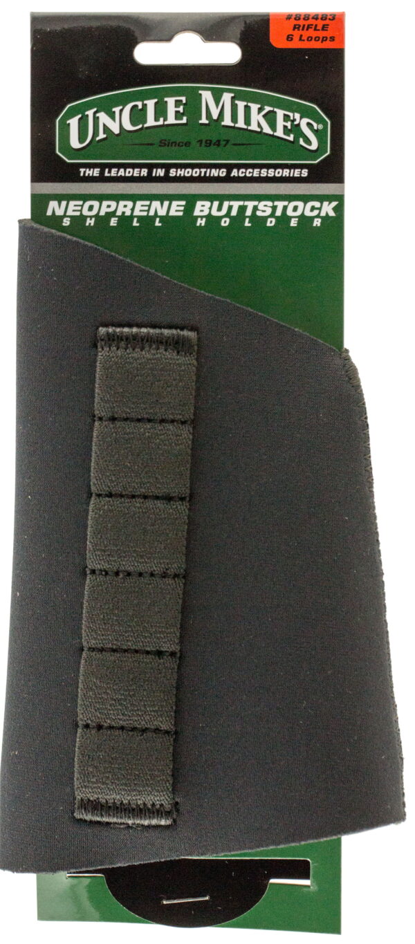 Uncle Mike's 88483 Buttstock Shell Holder Neoprene with Black Finish, Sewn-On Elastic Loops Holds up to 6rds for Rifles