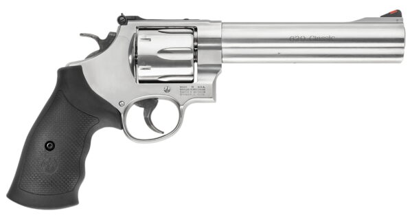 Smith & Wesson 163638 Model 629 Classic 44 Rem Mag or 44 S&W Spl Stainless Steel 6.50" Barrel & 6rd Cylinder, Satin Stainless Steel N-Frame, Red Ramp Front/White Outline Rear Sights