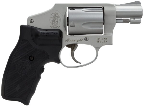 Smith & Wesson 163811 Model 642 Airweight 38 Special + P 5 Shot 1.88" Stainless Steel Barrel/Cylinder, Matte Silver Aluminum Alloy J-Frame, Includes Crimson Trace LG-305 Lasergrip