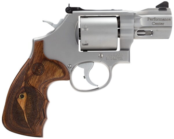 Smith & Wesson 170346 Performance Center Model 686 38 S&W Spl +P, 357 Mag 7rd 2.50" Stainless Steel Barrel, Unfluted Cylinder, Matte Silver Stainless Steel Frame with Wood Grip Includes Moon Clips