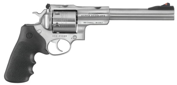 Ruger 5507 Super Redhawk Large Frame 480 Ruger 6rd 7.50" Satin Stainless With Integral Mount Barrel, Satin Stainless Steel Cylinder & Frame, Hogue Tamer Monogrip, Transfer Bar Safety, Exposed Hammer