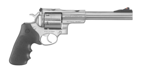 Ruger 5505 Super Redhawk Large Frame 454 Casull 6rd 7.50" Satin Stainless With Integral Mount Barrel, Satin Stainless Cylinder & Frame, Black Hogue Finger Groove Tamer Monogrip, Transfer Bar Safety