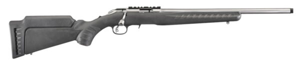 Ruger 8353 American Rimfire Full Size 17 HMR 9+1 18" Satin Stainless Threaded Barrel, Satin Stainless Scope Rail Receiver, Black Synthetic Adjustable Stock, Right Hand