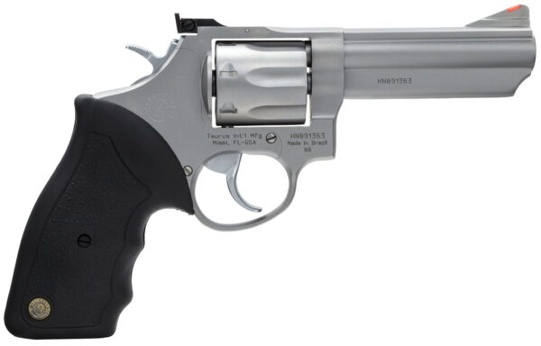 Taurus 2660049 66 38 Special +P/357 Mag 7 Shot 4" Barrel, Overall Matte Stainless Steel, Black Finger Grooved Rubber Grip