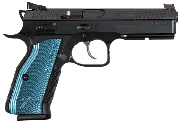 CZ-USA 91257 Shadow 2 SA/DA 9mm Luger 4.89" 17+1 Overall Black Nitride Finish with Inside Railed Steel Slide, Blue Aluminum Grip, Non-Tilted Barrel & Picatinny Rail