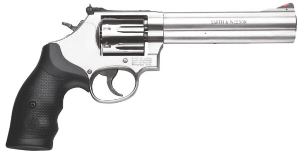 Smith & Wesson 164198 Model 686 Plus 357 Mag or 38 S&W Spl +P Stainless Steel 6" Barrel & 7rd Cylinder, Satin Stainless Steel L-Frame, Red Ramp Front/White Outline Rear Sights, Internal Lock