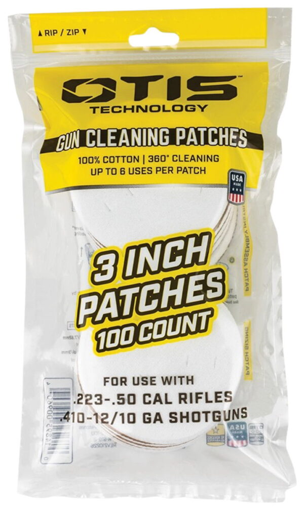 Otis FG919100 All Caliber Cleaning Patches Multi-Caliber 3" Cotton 100 Per Pkg