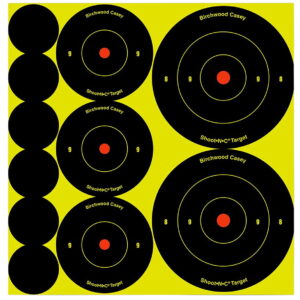 Birchwood Casey 34608 Shoot-N-C Reactive Target Variety Pack Self-Adhesive Paper Universal Black/Yellow Bullseye 132 Targets