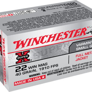 Winchester Ammo X22M Super X 22 WMR 40 gr Full Metal Jacket 50 Per Box/40 Case