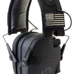 Walker's GWPRSEMPAT Razor Patriot Slim Electronic Muff 23 dB Over the Head Black With Flag Patch Polymer