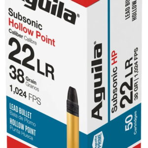 Aguila 1B220268 Subsonic Rimfire 22LR 38gr Hollow Point 50 Per Box/20 Case