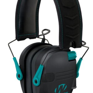 Walker's GWPRSEMTL Razor Slim Electronic Muff 23 dB Over the Head Black Polymer With Teal Accents