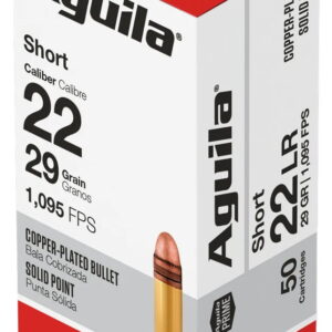 Aguila 1B220110 Super Extra Rimfire 22Short 29gr Copper Plated Solid Point 50 Per Box/20 Case