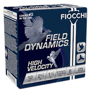 Fiocchi 12HV8 Field Dynamics High Velocity 12Gauge 2.75" 1 1/4oz 8Shot 25 Per Box/10 Case