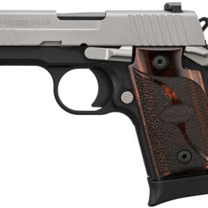 Sig Sauer 9389TXR3AMBI P938 Micro-Compact Frame 9mm Luger 6+1/7+1 3" Black Steel Barrel, Bead Blast Serrated Stainless Steel Slide, Black Anodized Aluminum Frame With Beavertail, Rosewood Hogue Grip