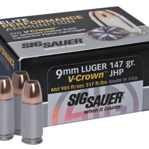Sig Sauer E9MMA320 Elite Performance 9mm Luger 147 gr V Crown Jacketed Hollow Point 20 Per Box/10 Case