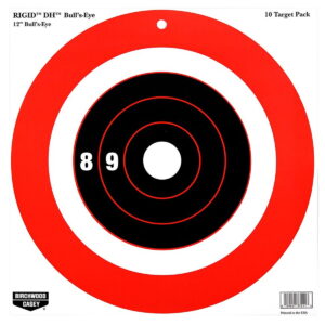 Birchwood Casey 37211 Rigid DH Bullseye Tagboard Hanging 12" x 12" Black/Orange 10 Pk.