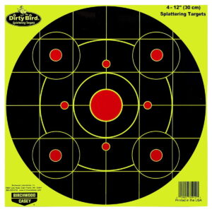Birchwood Casey 35925 Dirty Bird 12" Bullseye Paper Hanging Pistol/Rifle Black/Yellow 25 Per Pkg