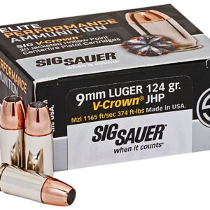 Sig Sauer E9MMA220 Elite Defense 9mm Luger 124 gr V Crown Jacketed Hollow Point 20 Per Box/10 Case