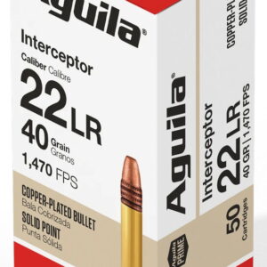 Aguila 1B220320 Interceptor Rimfire 22LR 40gr Copper Plated Solid Point 50 Per Box/20 Case