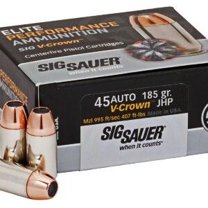 Sig Sauer E45AP050 Elite Performance 45 ACP 185 gr V Crown Jacketed Hollow Point 50 Per Box/10 Case