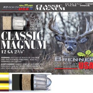 Brenneke SL122CLM Classic Magnum 12Gauge 2.75" 1 1/8oz Slug Shot 5 Per Box/50 Case