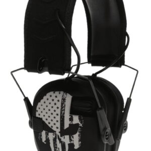 Walker's WPRSEMFSPUN Razor Slim Electronic Freedom Muff 23 dB Over the Head Black With Distressed Punisher Flag Polymer