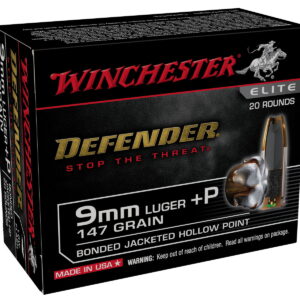 Winchester Ammo S9MMPDB2 Defender 9mm Luger +P 147 gr Bonded Jacket Hollow Point 20 Per Box/10 Case