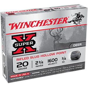 Winchester Ammo X20RSM5VP Super X 20 Gauge 2.75" 3/4 oz Rifled Slug Shot 15 Per Box/10 Case