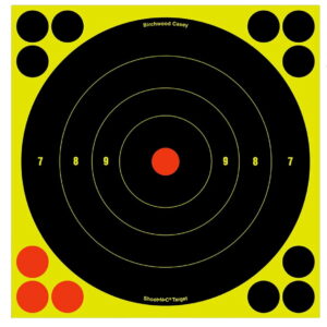 Birchwood Casey 34825 Shoot-N-C Reactive Target Self-Adhesive Paper Muzzleloader/Shotgun Black/Yellow 200+ yds 8" Bullseye Includes Pasters 30 Per Pkg