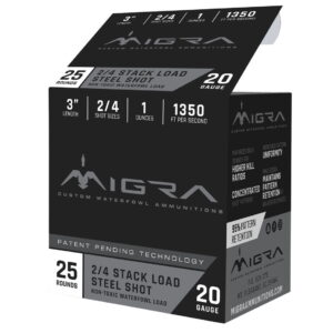 Migra Ammunitions M20S24 Combinational 20 Gauge 3" 1 oz 2/4 Shot 25 Per Box/10 Case
