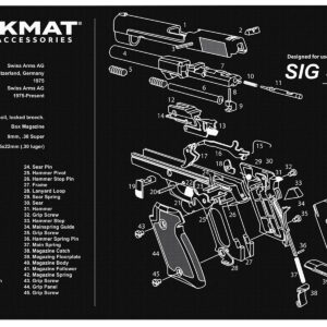 TekMat TEKR17SIGP220 Sig Sauer P220 Cleaning Mat 17"x11" Black/White Thermoplastic Fiber Top With Vulcanized Rubber Back/ Sig Sauer P220 Parts Diagram Illustration