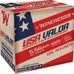 Winchester Ammo USA855125 USA Valor M855 Green Tip 5.56x45mm NATO 62 gr Full Metal Jacket 125 Per Box/10 Case