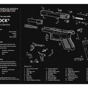 TekMat TEKR20GLOCK4243 Glock 42/43 Ultra 20 Cleaning Mat Glock 42/43 Parts Diagram 15" x 20"