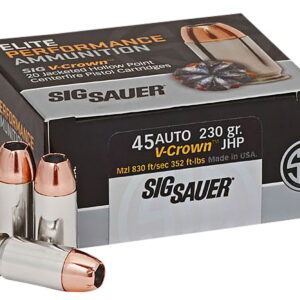 Sig Sauer E45AP220 Elite Performance 45 ACP 230 gr V Crown Jacketed Hollow Point 20 Per Box/10 Case