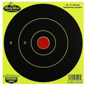 Birchwood Casey 35906 Dirty Bird 6" Bullseye Paper Hanging Pistol/Rifle Black/Yellow 16 Per Pkg
