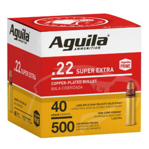 Aguila 1B221115 Super Extra Rimfire 22LR 40gr Copper Plated Solid Point 500 Per Box/4 Case